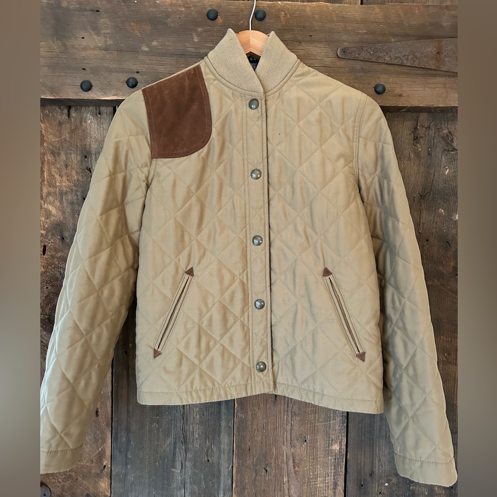 RALPH LAUREN POLO Barn Jacket. Vintage Quilted Suede Trim Pockets. Small. $50